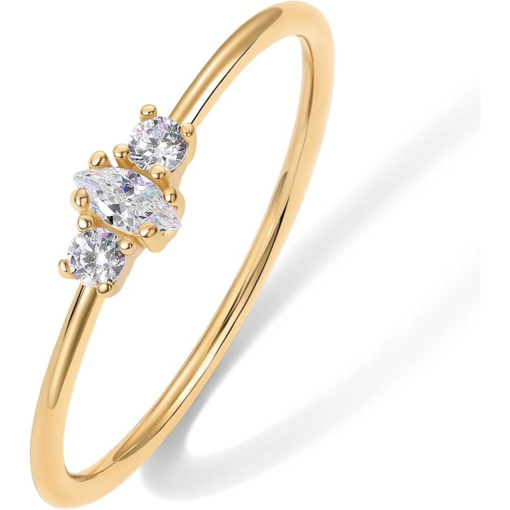 💫 Women Yellow Mini Cubic Zirconia Rings 18K Marquise Round Stackable Jewelry